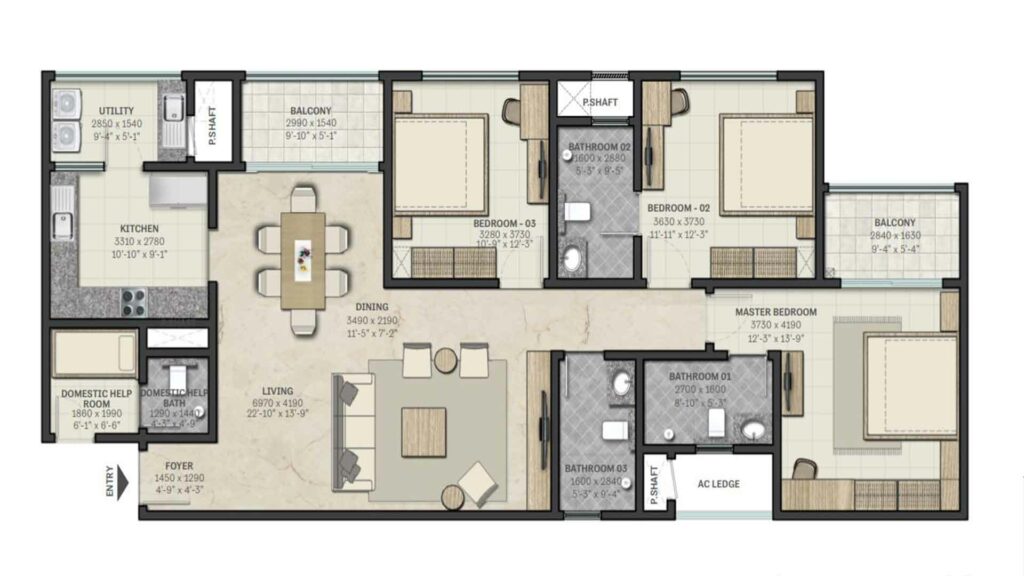 sobha-raj-vilas-3-bedroom-plan
