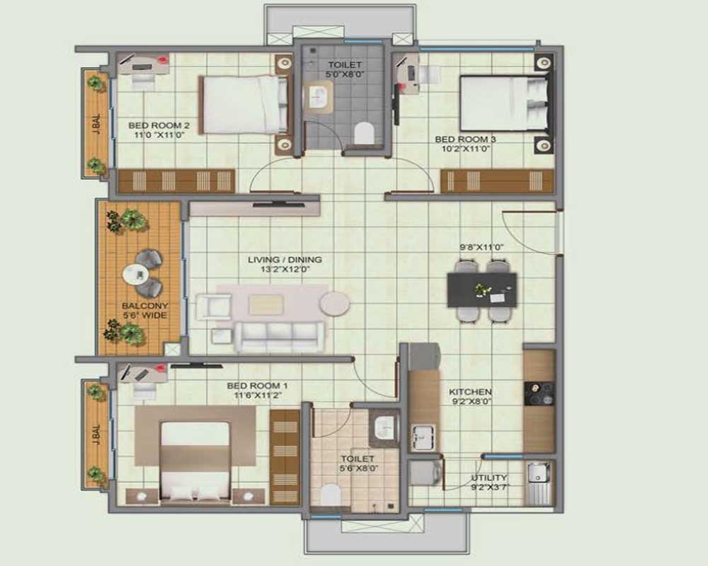 kalyani-living-tree-3-bedroom-plan