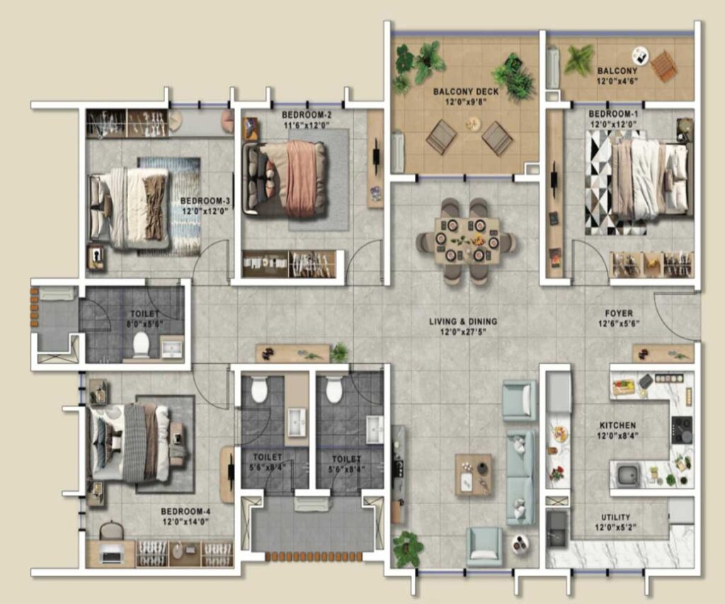 Rainbow Uno 4 BHK 2,270 sq.ft floor plan