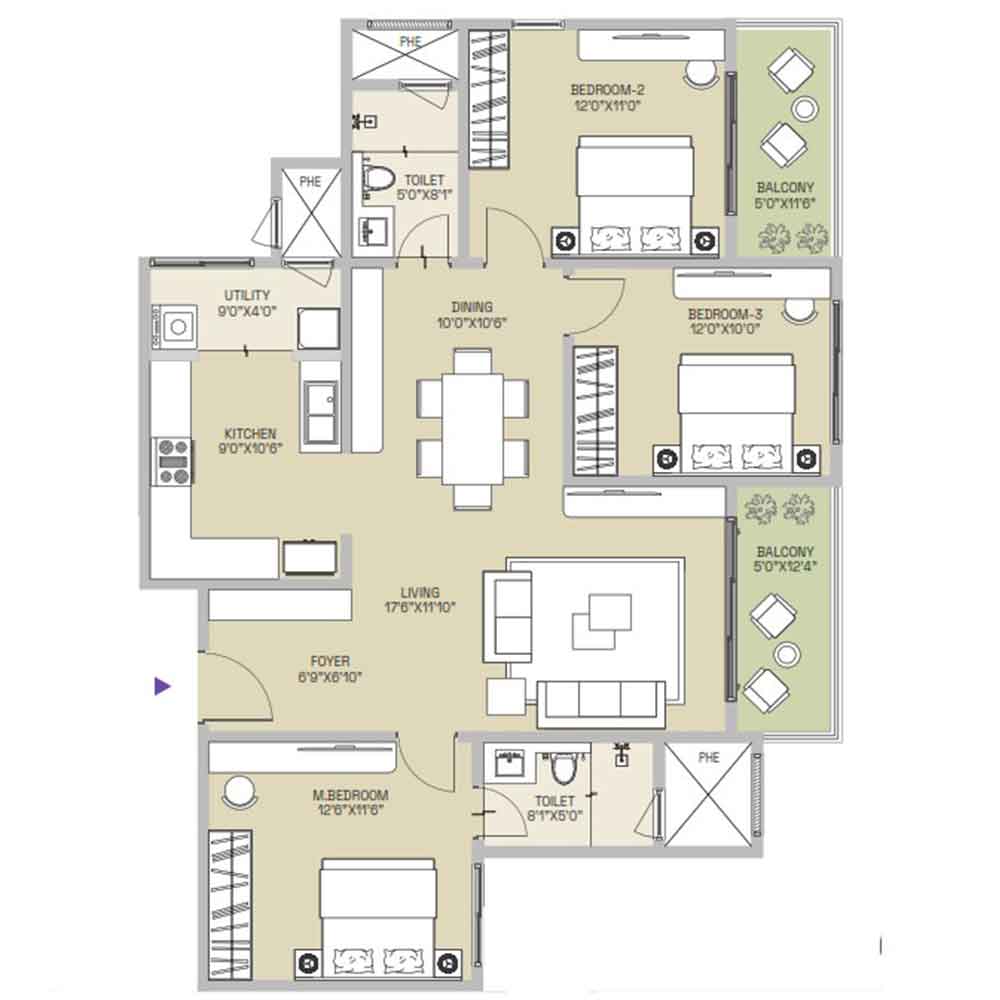Century Mirai 3 BHK Luxe 1,990 sq.ft floor plan