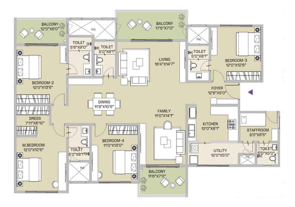 Century Mirai 3 BHK Smart 1,665 sq.ft floor plan