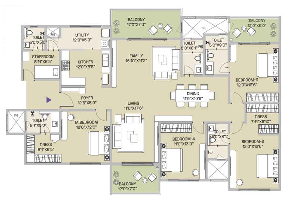Century Mirai 2 BHK 1,375 sq.ft floor plan