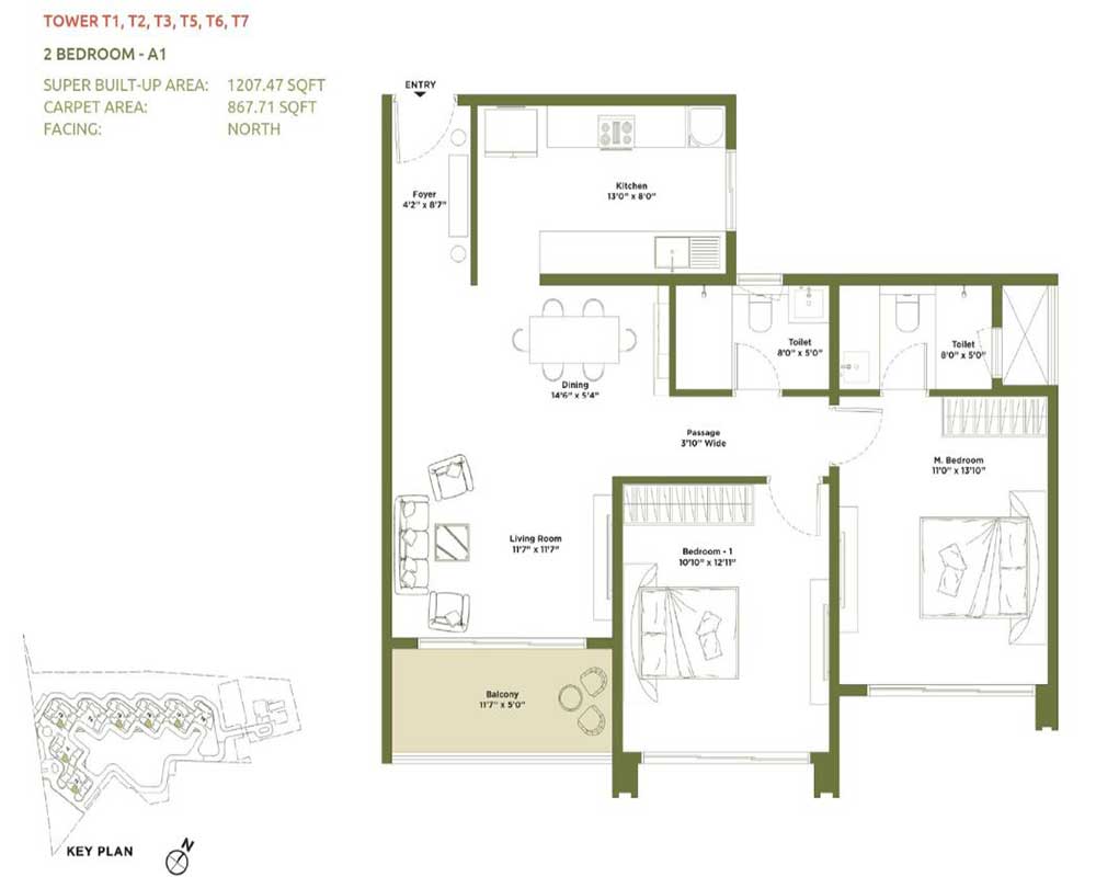 Embassy Green Shores 2 BHK floor plan