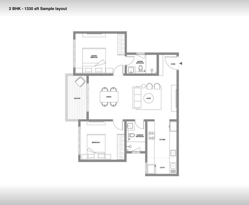 Embassy South Reserve 2 BHK — 1,330 sq.ft. floor plan