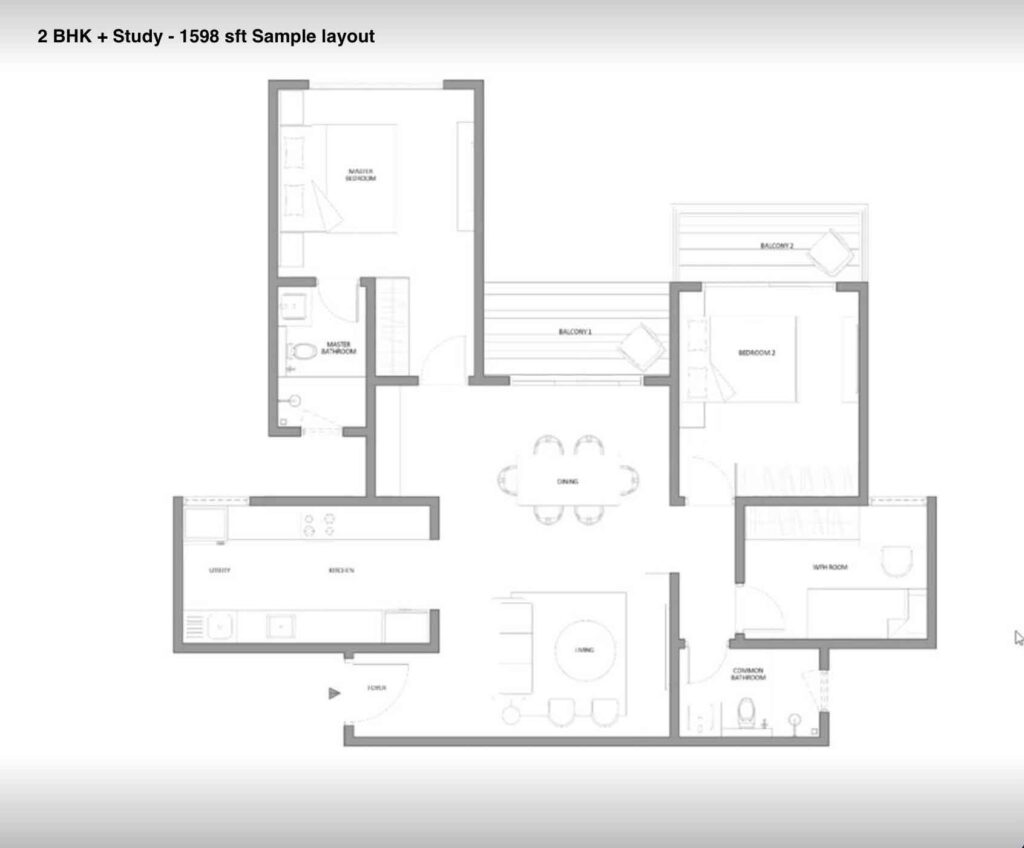 Embassy South Reserve 2.5 BHK — 1,598 sq.ft. floor plan