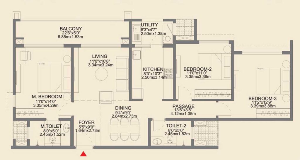 Godrej Aveline 3 BHK 1,593 sq.ft floor plan
