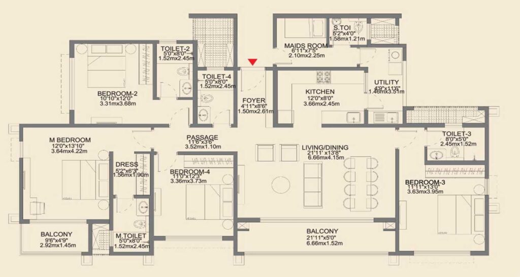 Godrej Aveline 2 BHK 1,288 sq.ft floor plan