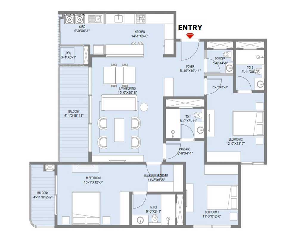 L&T Elara Celestia 3 BHK Vastu Corner floor plan