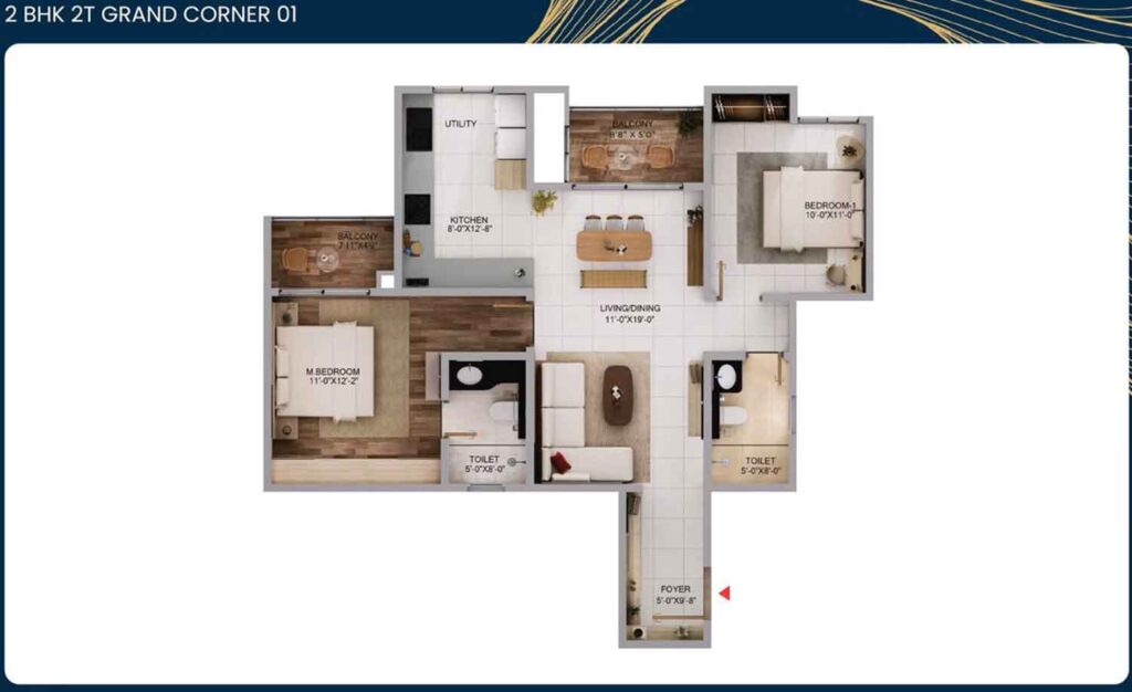 Purva Northern Lights 2 Bedroom floor plan