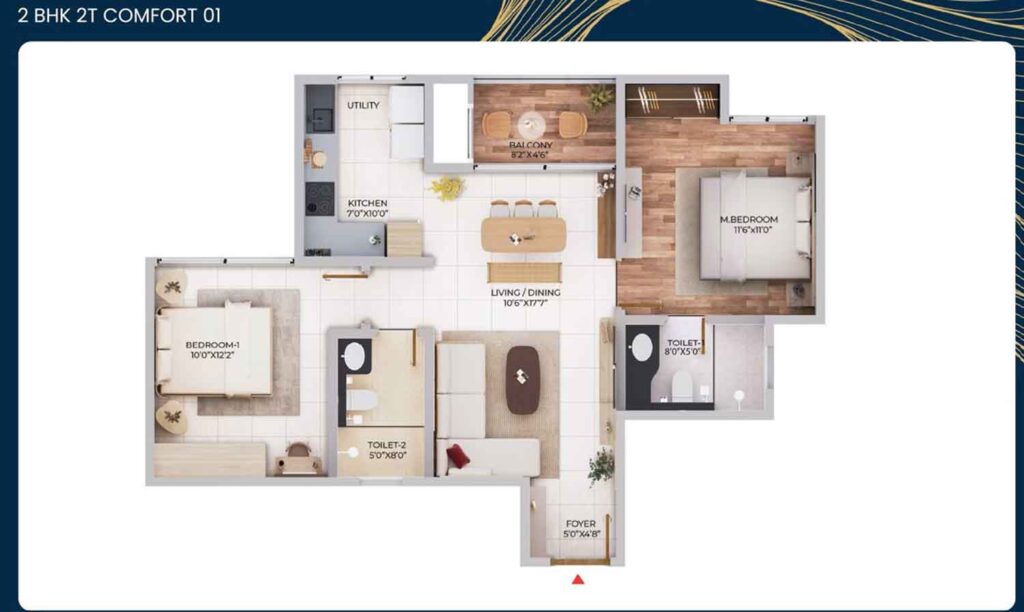 Purva Northern Lights 3 Bedroom floor plan