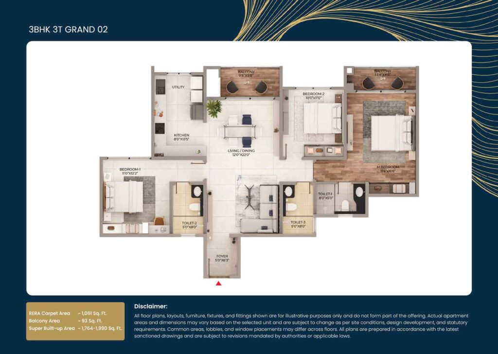 Purva Northern Lights 3 Bedroom Uber floor plan